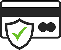Shield icon with a green check mark over a stylized credit card