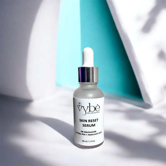 vybe Skin Reset Serum bottle with dropper on a light background